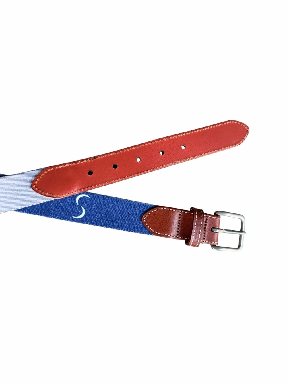 Peter Millar Men's Blue Cotton & Leather Belt Size 38